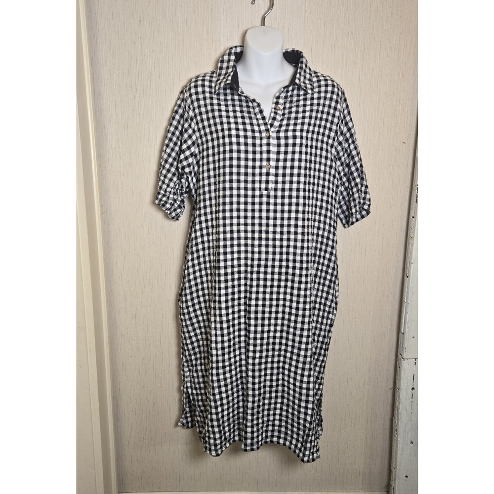 Black & White Gingham Check Large Causal Knee Length Dress, Brand - EMBELLISH - Picture 10 of 11